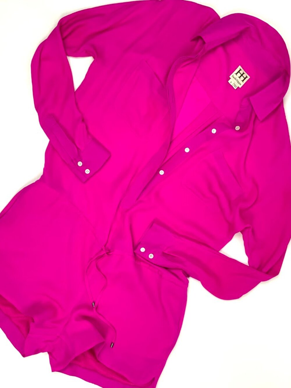 New Haute Hippie 100% Silk Long Sleeve Romper In Fuschia/Hot Pink Sz S - Picture 11 of 16